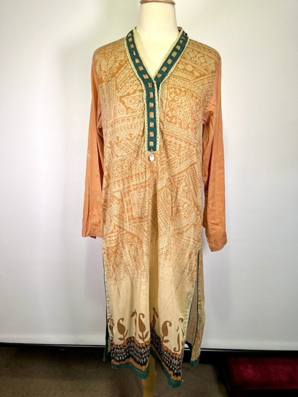 Boho Indo-Western Kurti Dress ACE Large Orange Ethnic Tunic Side Slit Festival